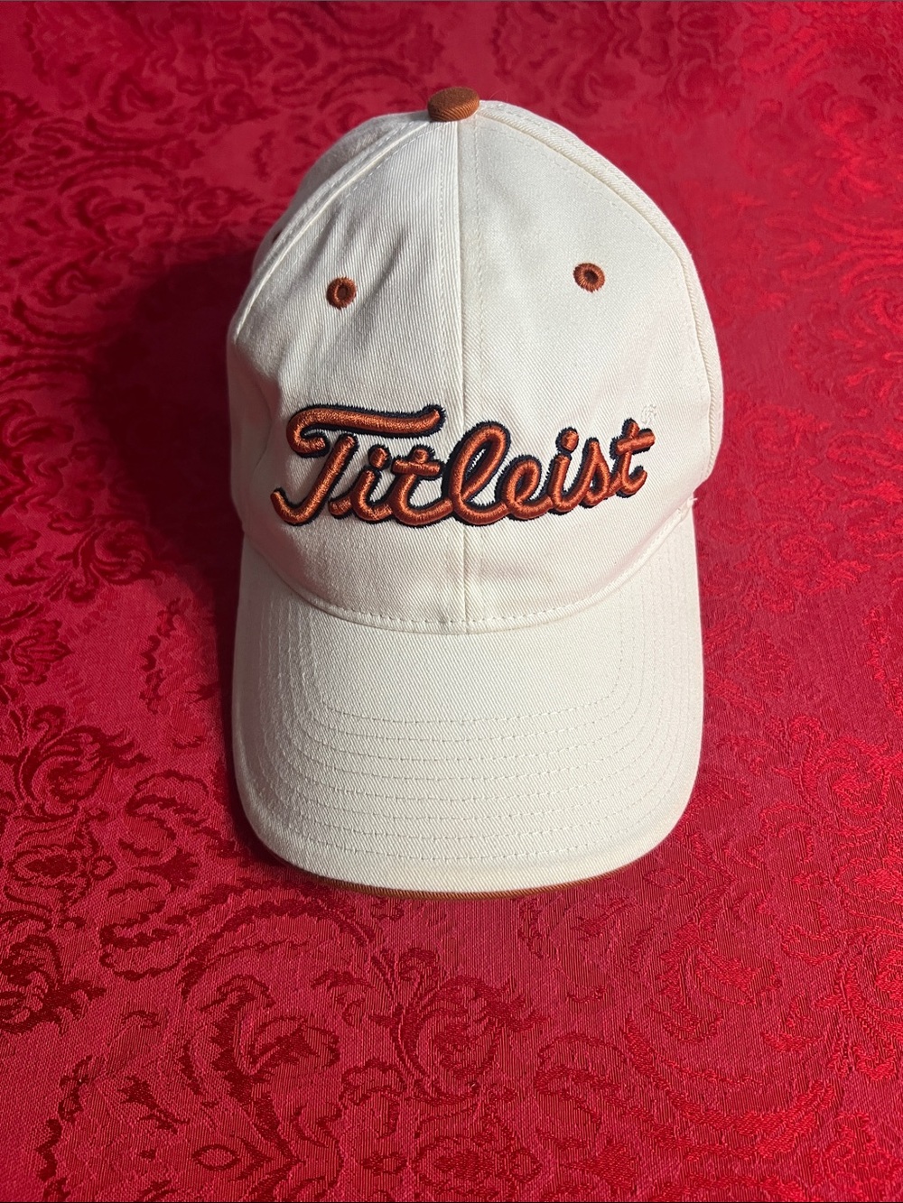 Titleist Golf Hat Adjustable Cream Cotton Cap Orange Embroidered Logo